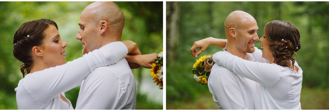 bride and groom in white