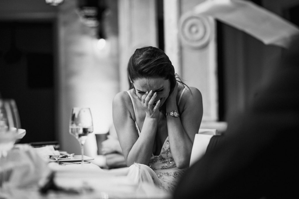 bride crying during speaches